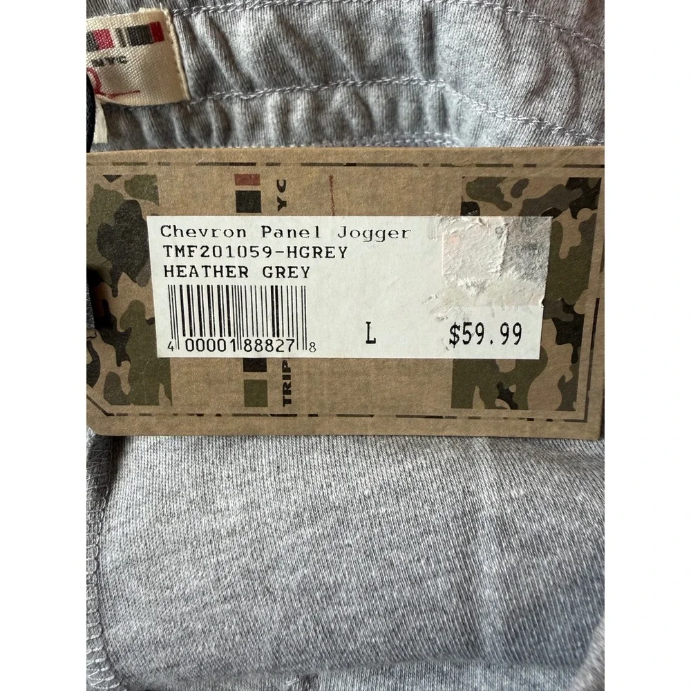 Triple Five Soul Mens‎ Chevron Panel Jogger Heather Grey TMF201059 L NWT